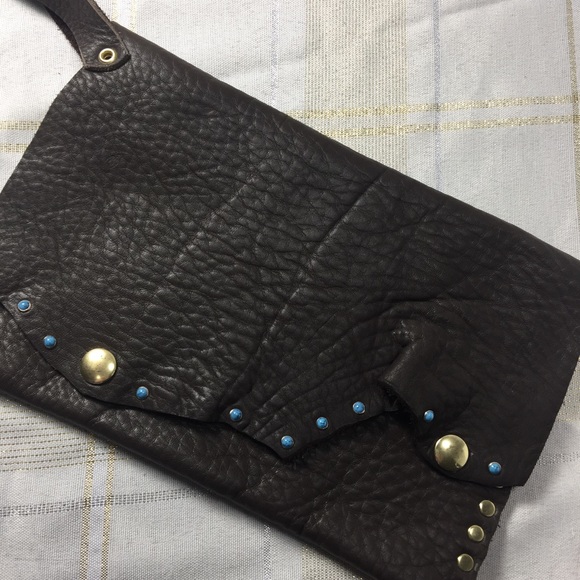 Choco brown clutch turquoise brass - Picture 1 of 8